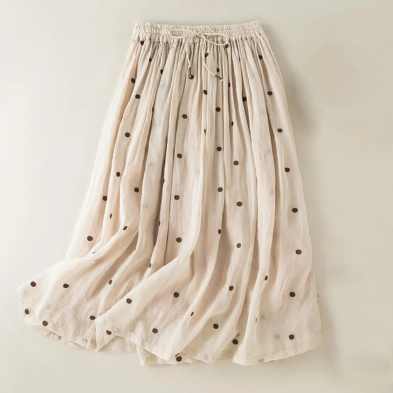 Linen Skirts for Women Printed Summer Skirts A Line Flowy Skirts Casual Pleated Skirts Elastic Waist Vacation Skirts
