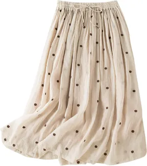Linen Skirts for Women Printed Summer Skirts A Line Flowy Skirts Casual Pleated Skirts Elastic Waist Vacation Skirts