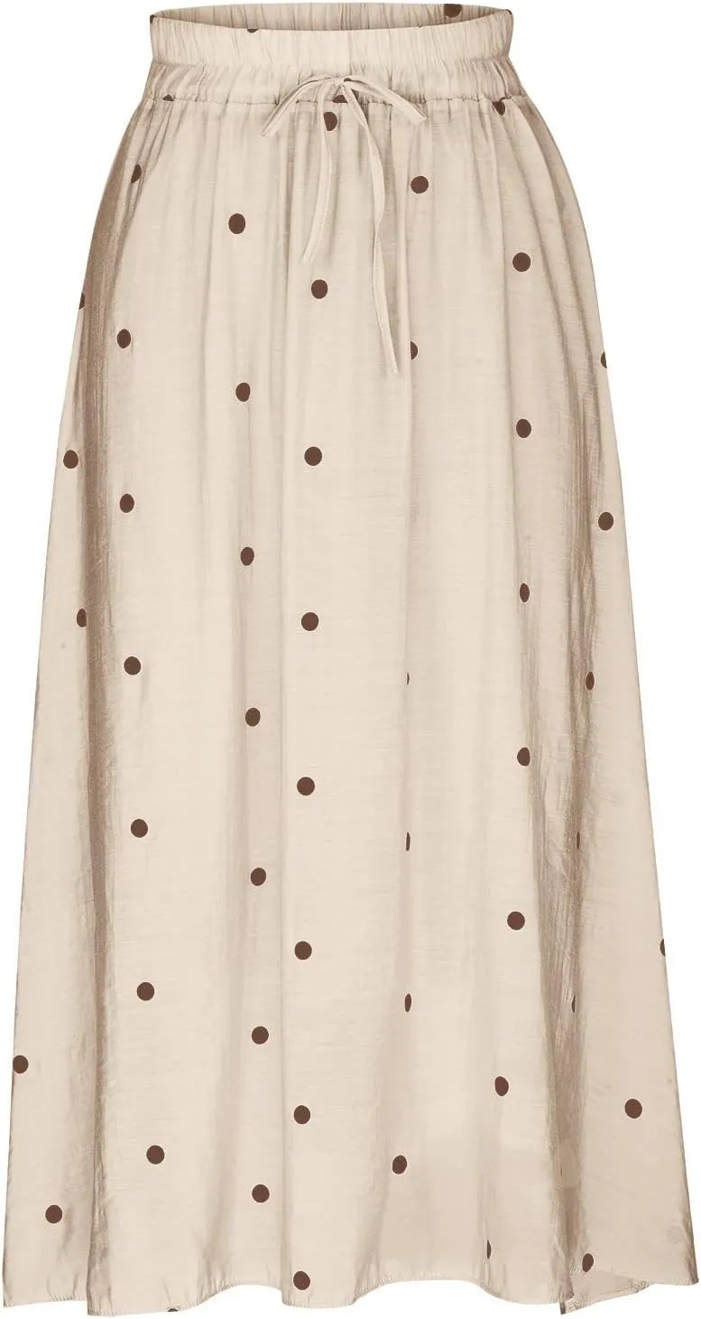 Linen Skirts for Women Printed Summer Skirts A Line Flowy Skirts Casual Pleated Skirts Elastic Waist Vacation Skirts