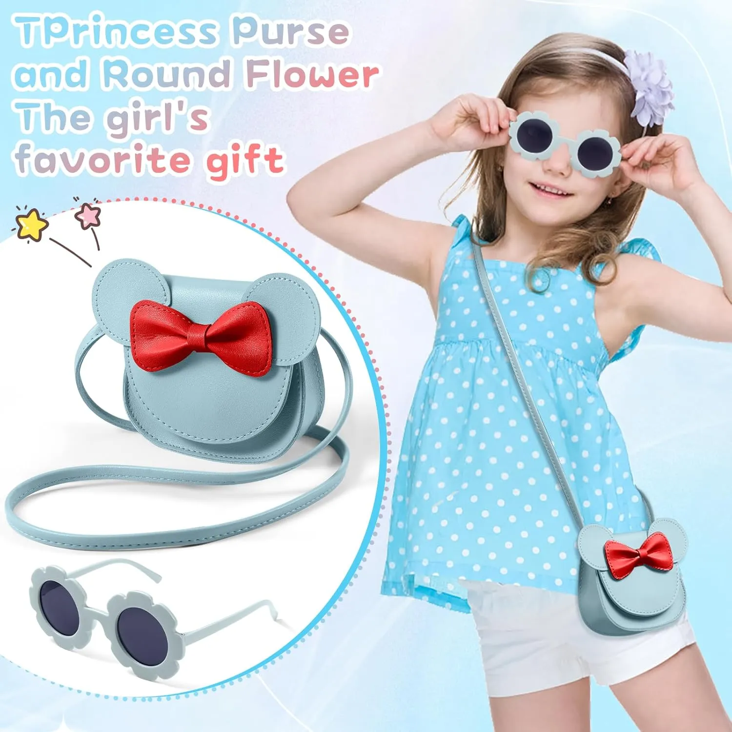 Little Girls Toddlers Mini Crossbody Shoulder Bag and flower glasses