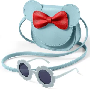 Little Girls Toddlers Mini Crossbody Shoulder Bag and flower glasses