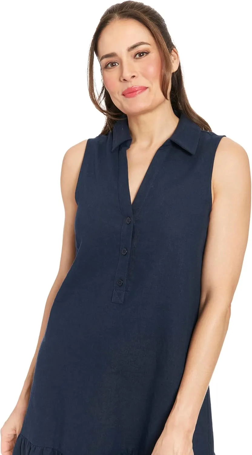 London Times Summer Ruffle line Sleeveless V-Neck Shirtdress Casual Dresses for Women