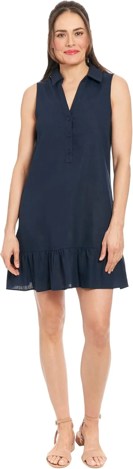 London Times Summer Ruffle line Sleeveless V-Neck Shirtdress Casual Dresses for Women