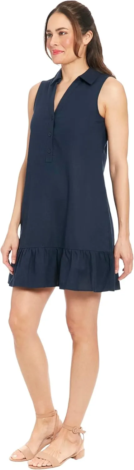 London Times Summer Ruffle line Sleeveless V-Neck Shirtdress Casual Dresses for Women
