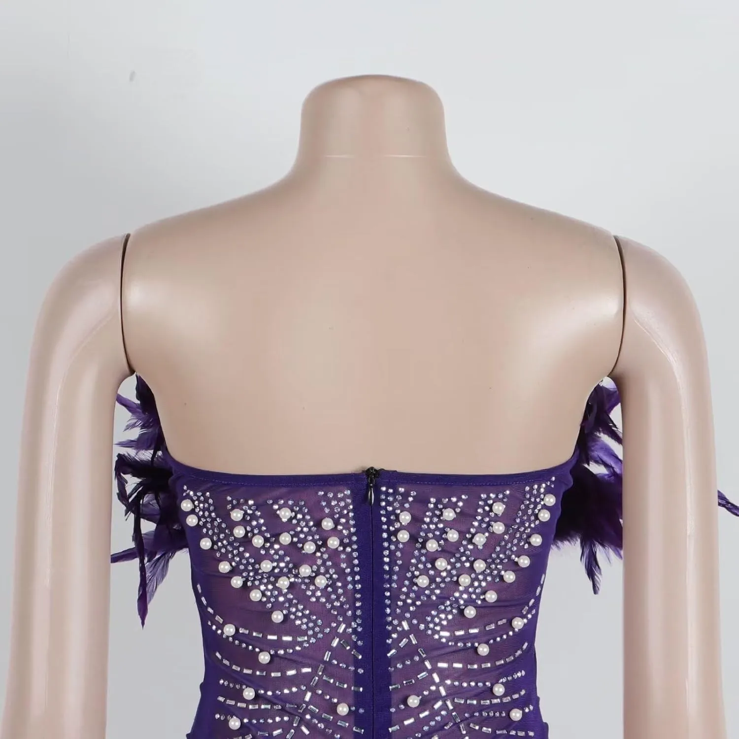 LROSEY Birthday Dresses for Women Sexy Strapless Mini Dress with Rhinestone Feather Party Cocktail Club Date Night Outfits