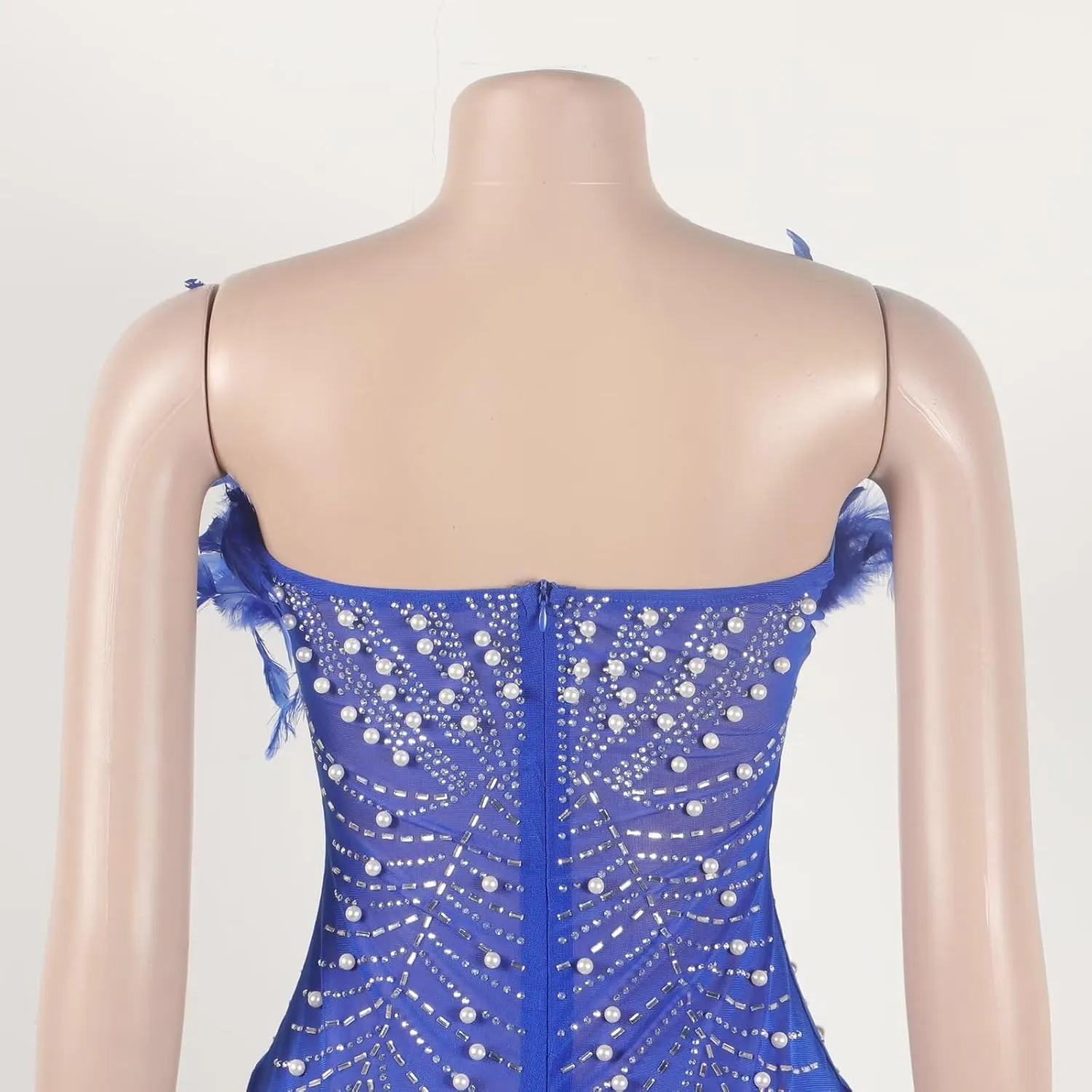LROSEY Birthday Dresses for Women Sexy Strapless Mini Dress with Rhinestone Feather Party Cocktail Club Date Night Outfits