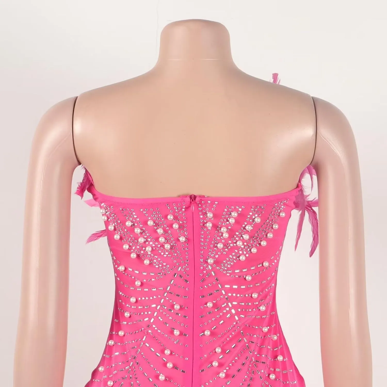 LROSEY Birthday Dresses for Women Sexy Strapless Mini Dress with Rhinestone Feather Party Cocktail Club Date Night Outfits