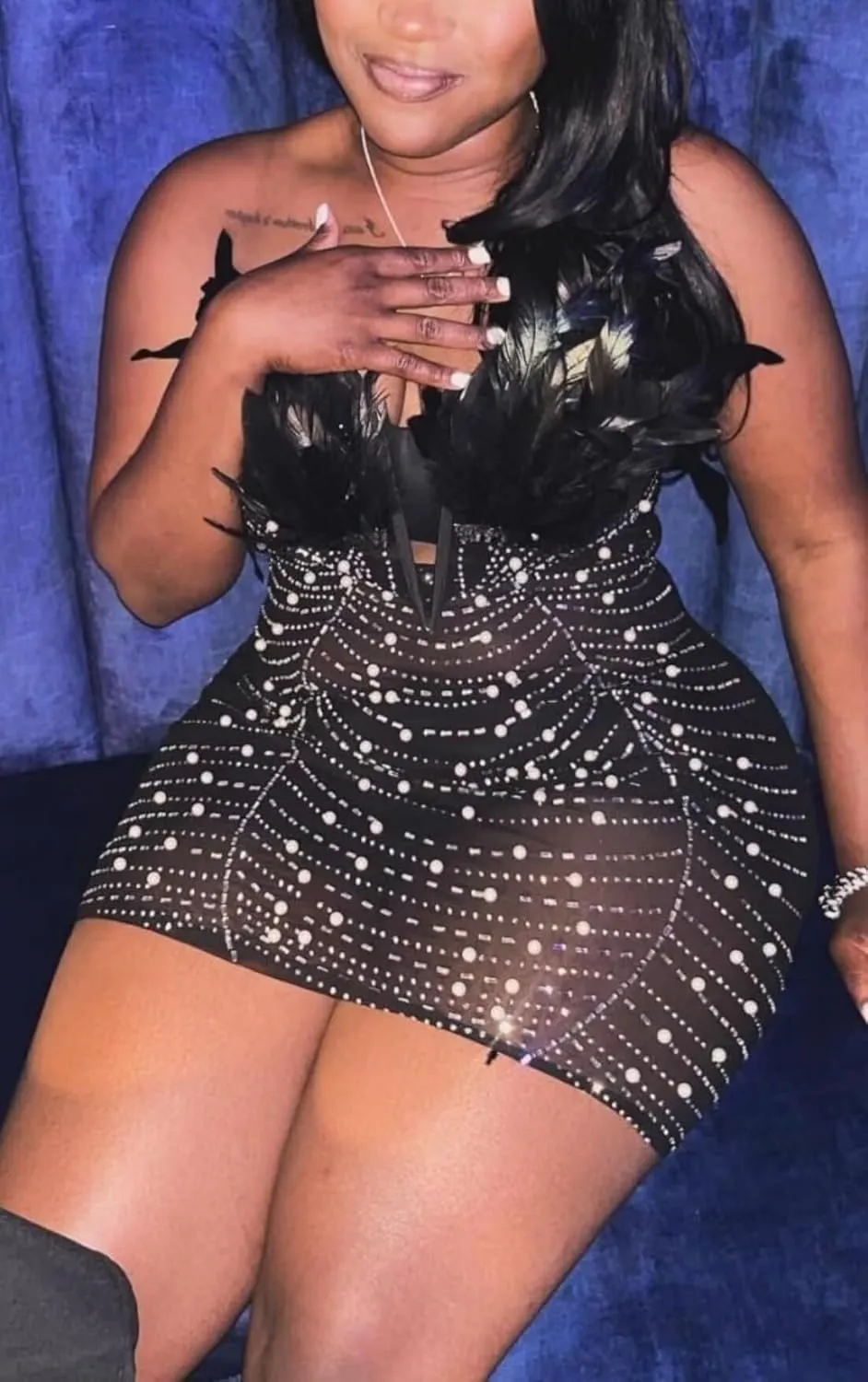 LROSEY Birthday Dresses for Women Sexy Strapless Mini Dress with Rhinestone Feather Party Cocktail Club Date Night Outfits
