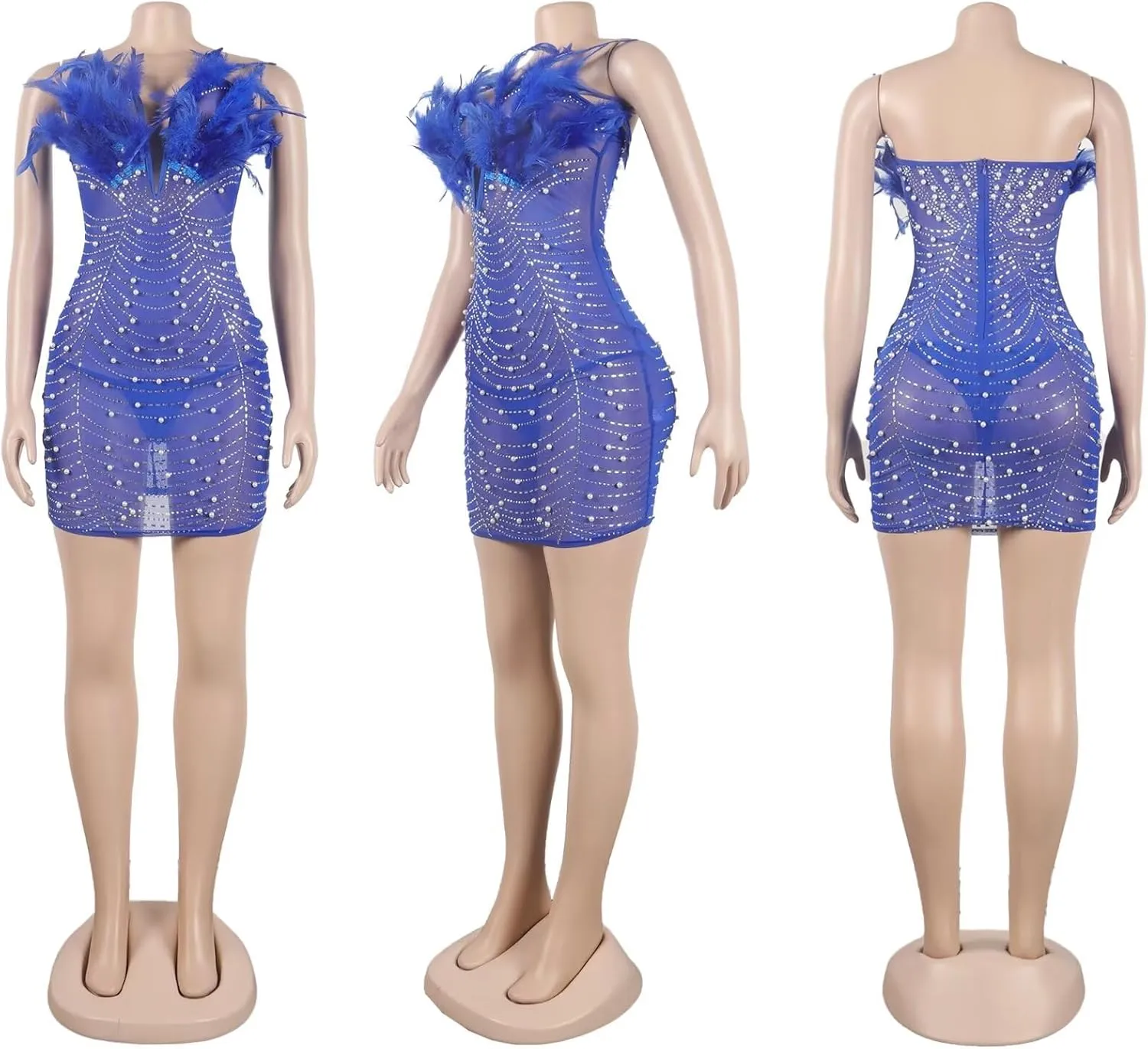 LROSEY Birthday Dresses for Women Sexy Strapless Mini Dress with Rhinestone Feather Party Cocktail Club Date Night Outfits