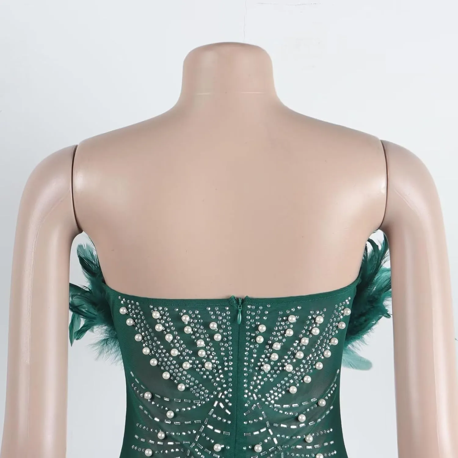 LROSEY Birthday Dresses for Women Sexy Strapless Mini Dress with Rhinestone Feather Party Cocktail Club Date Night Outfits