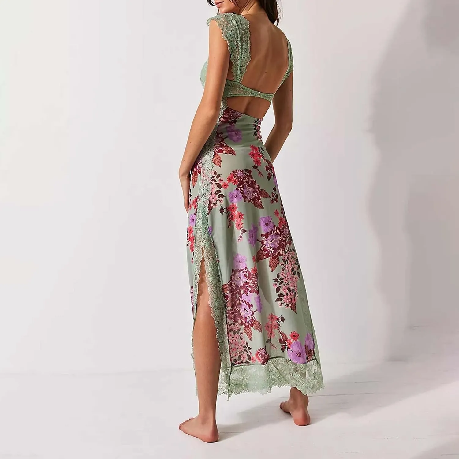 Luxurious Lace Trimmed Off Shoulder Maxi Dress with Ruffle Hem and Slit Summer Midi Dresses for Women