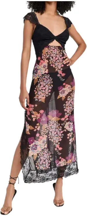 Luxurious Lace Trimmed Off Shoulder Maxi Dress with Ruffle Hem and Slit Summer Midi Dresses for Women