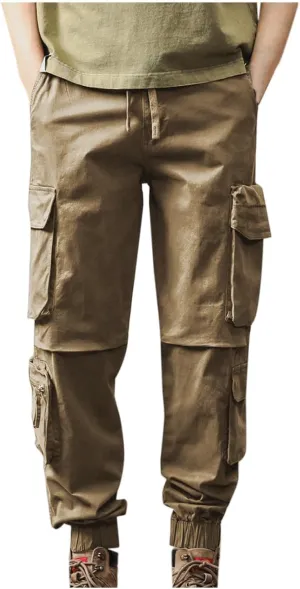 Men's Hiking Cargo Pants Joggers Slim Fit Stretch Lightweight Casual Work Pants with Multi Pockets Drawstring Waist