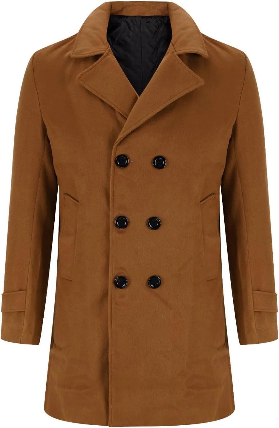 Mens Trench Coat Classic Notched Collar Overcoat Warm Double Breasted Peacoat Elegant Long Jacket Peacoat