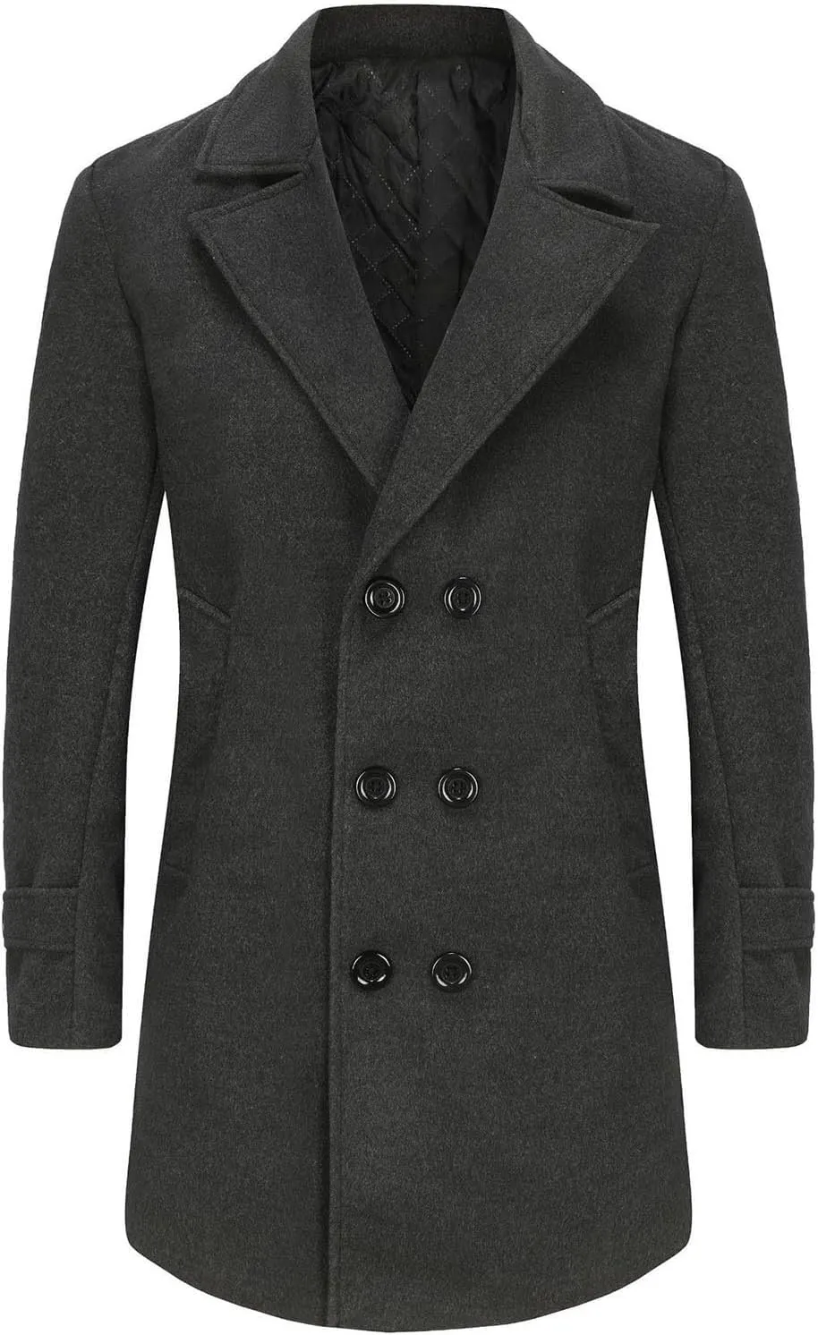 Mens Trench Coat Classic Notched Collar Overcoat Warm Double Breasted Peacoat Elegant Long Jacket Peacoat