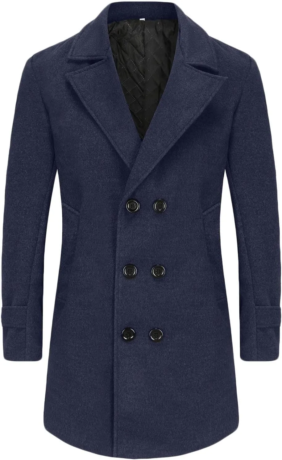 Mens Trench Coat Classic Notched Collar Overcoat Warm Double Breasted Peacoat Elegant Long Jacket Peacoat