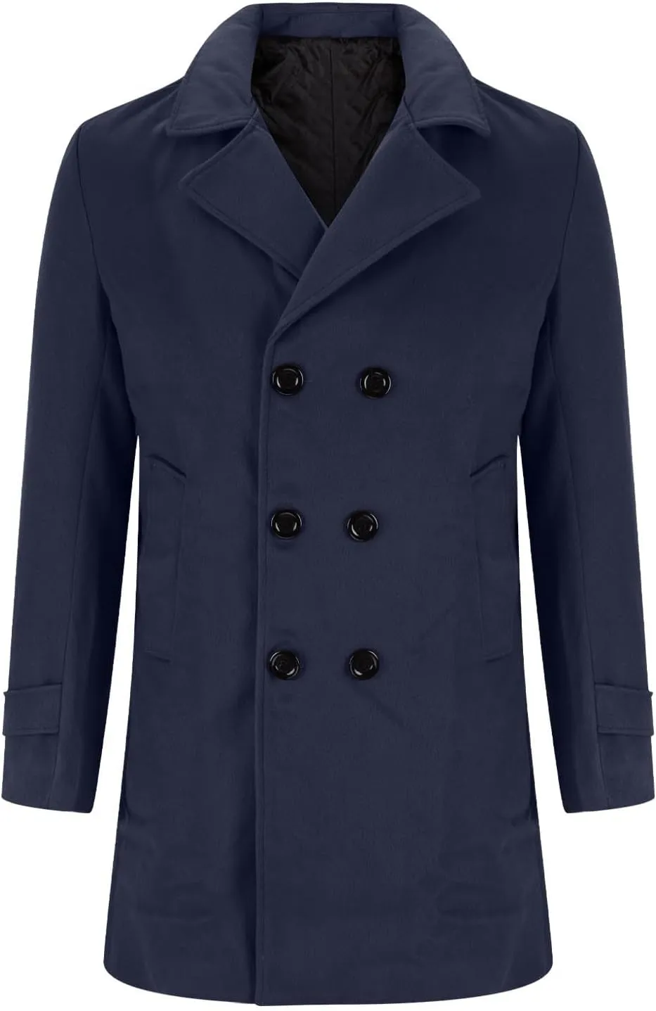 Mens Trench Coat Classic Notched Collar Overcoat Warm Double Breasted Peacoat Elegant Long Jacket Peacoat
