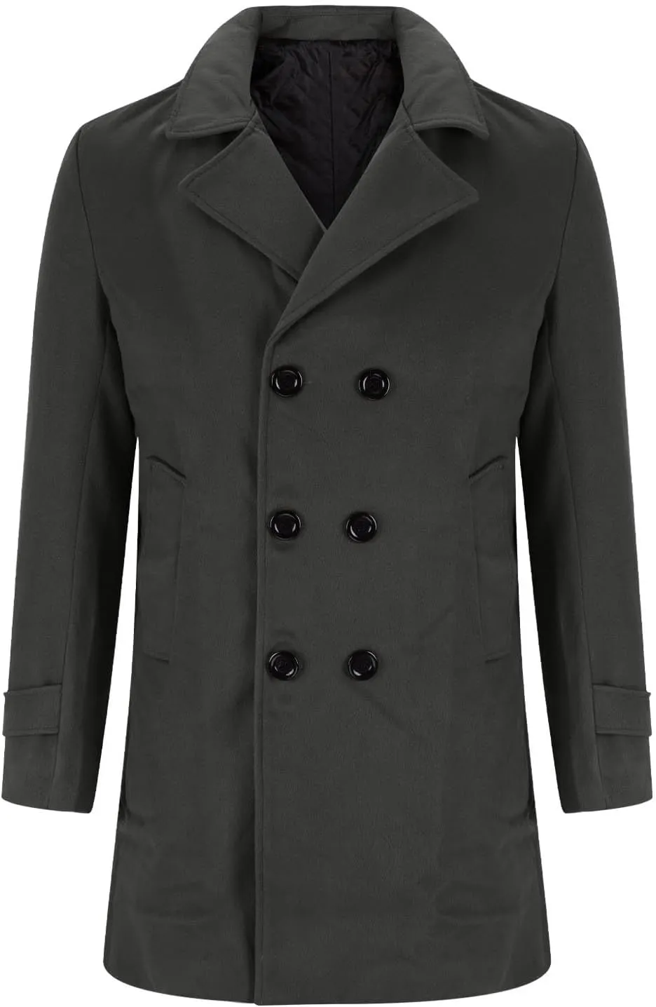 Mens Trench Coat Classic Notched Collar Overcoat Warm Double Breasted Peacoat Elegant Long Jacket Peacoat