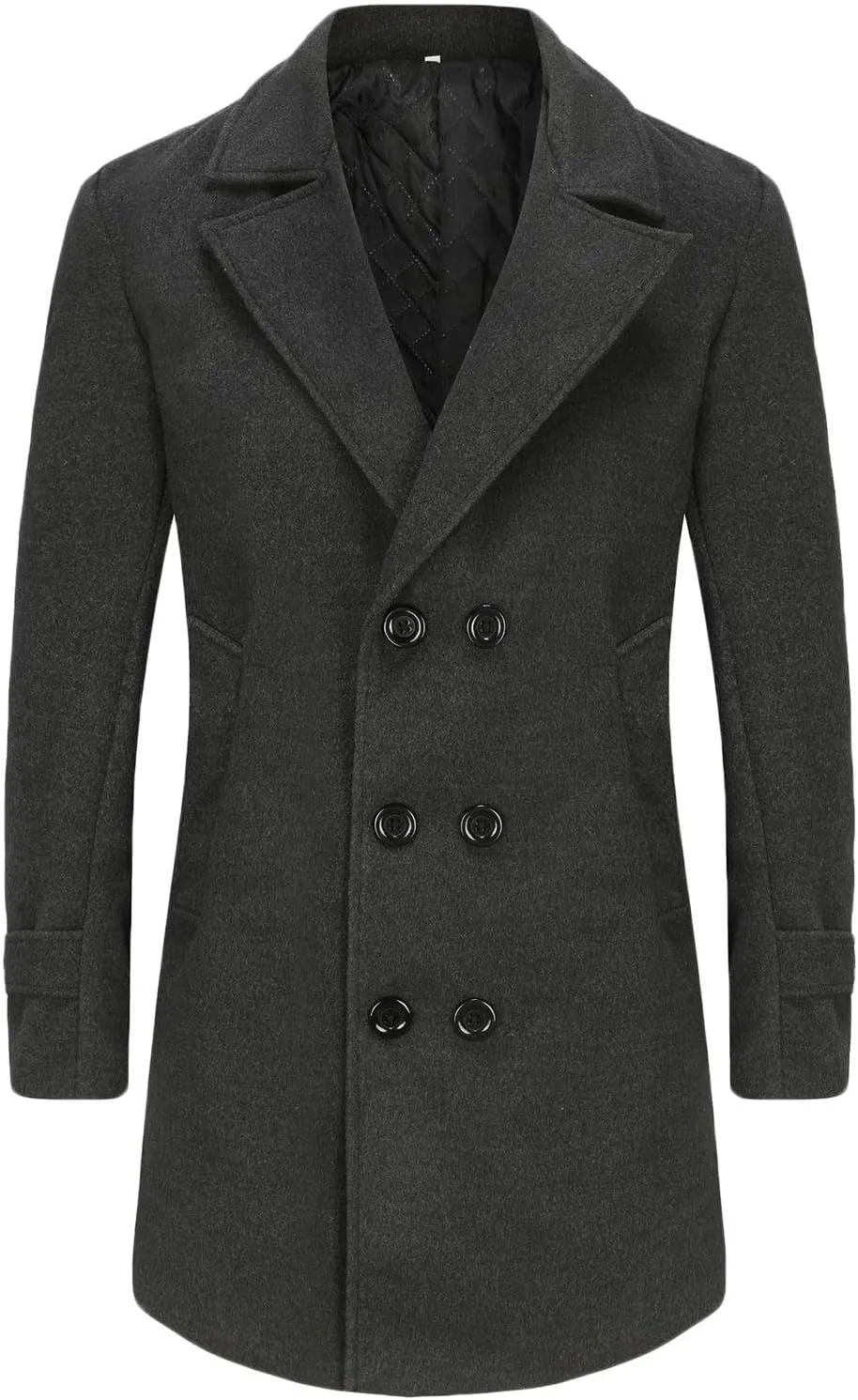 Mens Trench Coat Classic Notched Collar Overcoat Warm Double Breasted Peacoat Elegant Long Jacket Peacoat