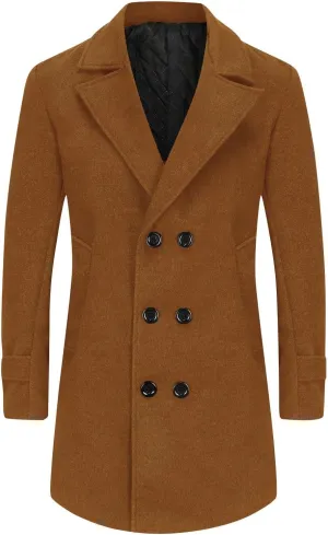 Mens Trench Coat Classic Notched Collar Overcoat Warm Double Breasted Peacoat Elegant Long Jacket Peacoat