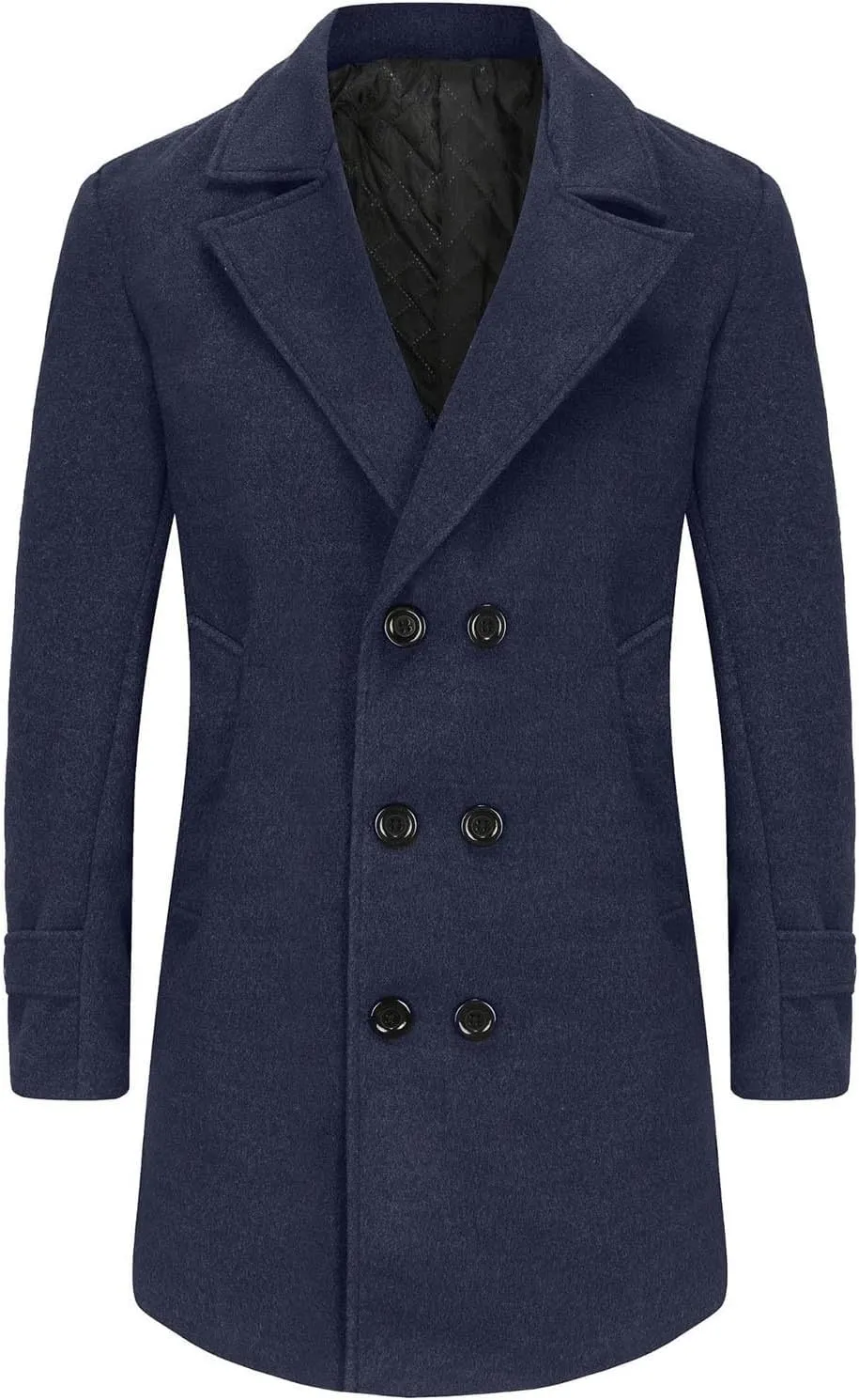 Mens Trench Coat Classic Notched Collar Overcoat Warm Double Breasted Peacoat Elegant Long Jacket Peacoat