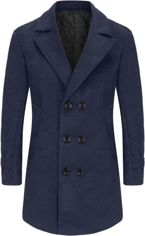 Mens Trench Coat Classic Notched Collar Overcoat Warm Double Breasted Peacoat Elegant Long Jacket Peacoat