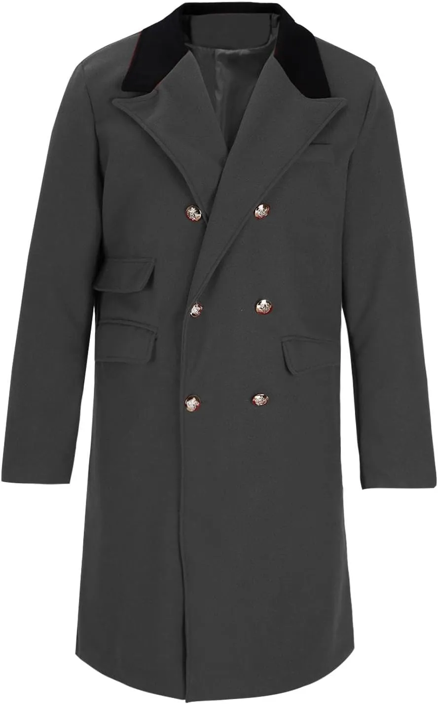 Men's Trench Coat Elegant Notched Lapel Peacoat Classic Single Breasted Overcoat Warm Long Jacket Peacoat