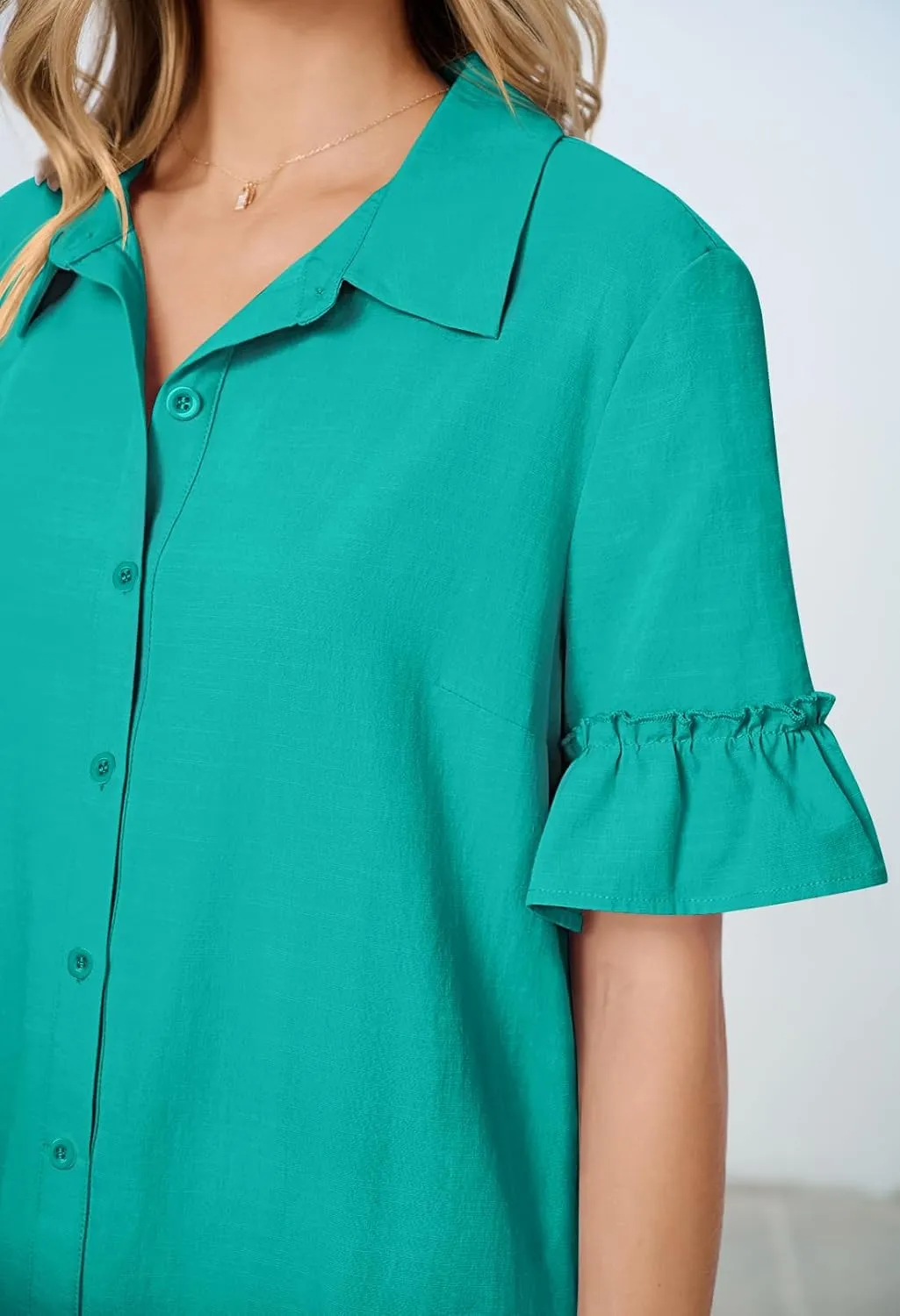 MEROKEETY Women's Summer Button Down Shirt Dress Casual Ruffle Sleeve Shift Mini Dresses with Pockets