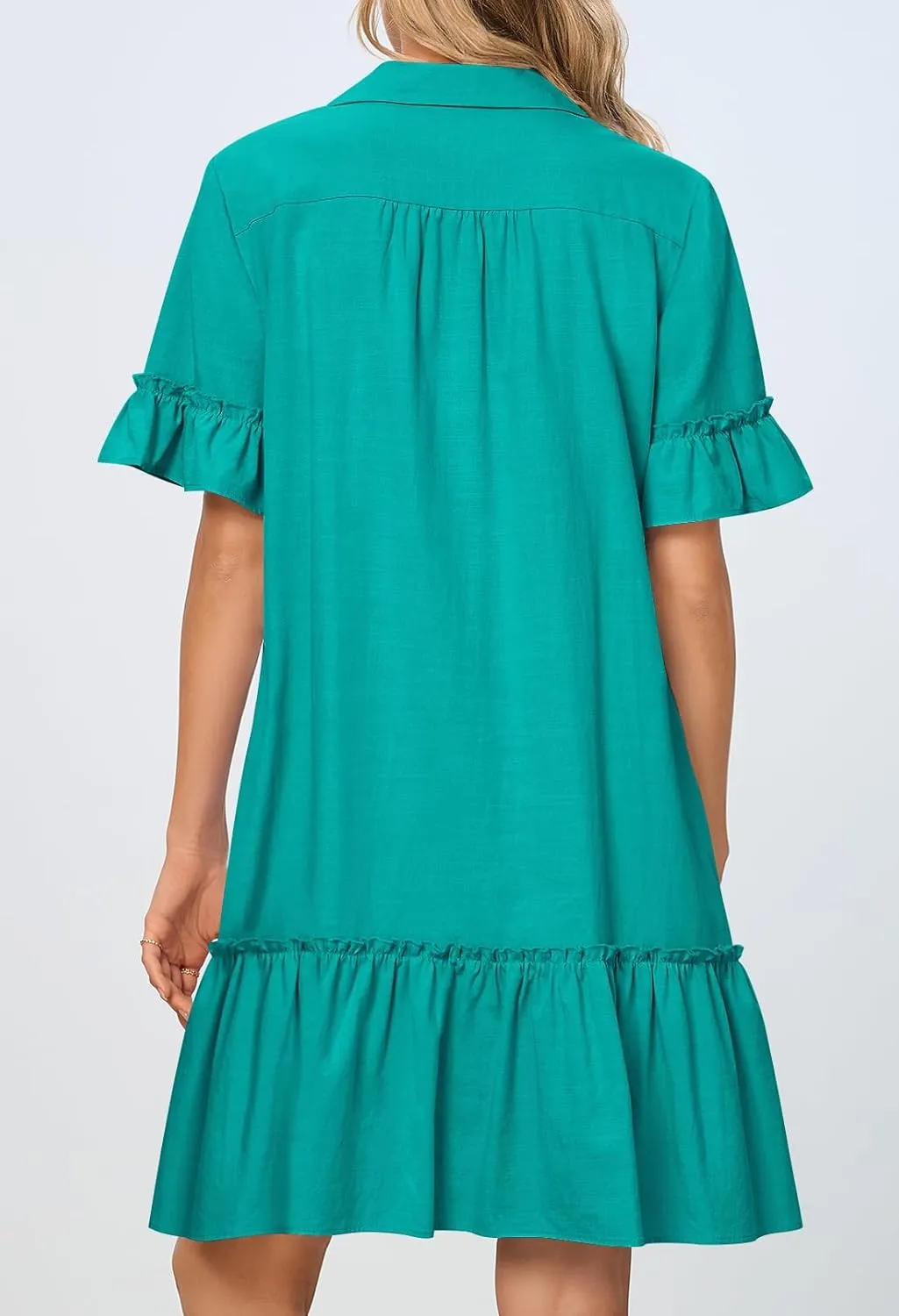 MEROKEETY Women's Summer Button Down Shirt Dress Casual Ruffle Sleeve Shift Mini Dresses with Pockets