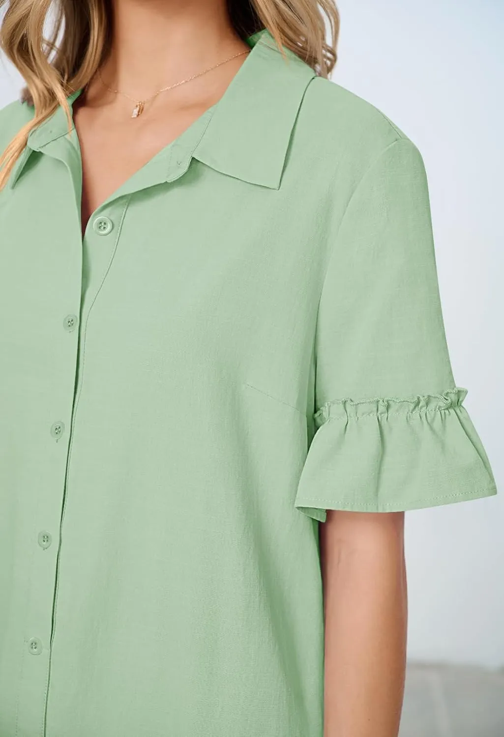 MEROKEETY Women's Summer Button Down Shirt Dress Casual Ruffle Sleeve Shift Mini Dresses with Pockets