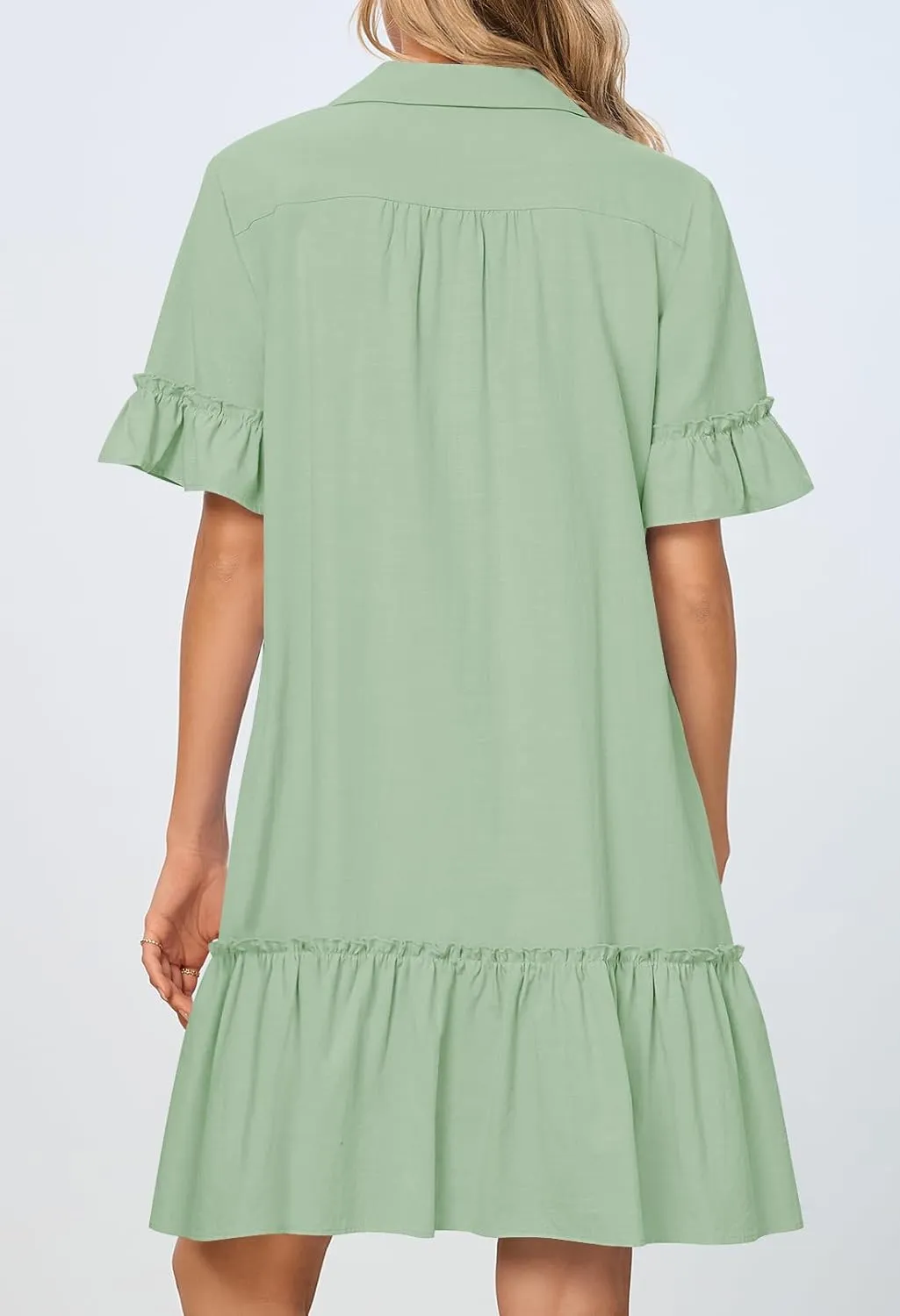 MEROKEETY Women's Summer Button Down Shirt Dress Casual Ruffle Sleeve Shift Mini Dresses with Pockets