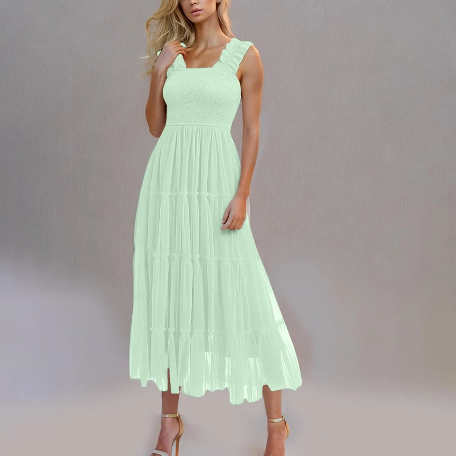 Midi Dresses for Women 2025 Casual Loose Sleeveless Sundresses Summer Solid Vacation Party Long Dress Maxi Length