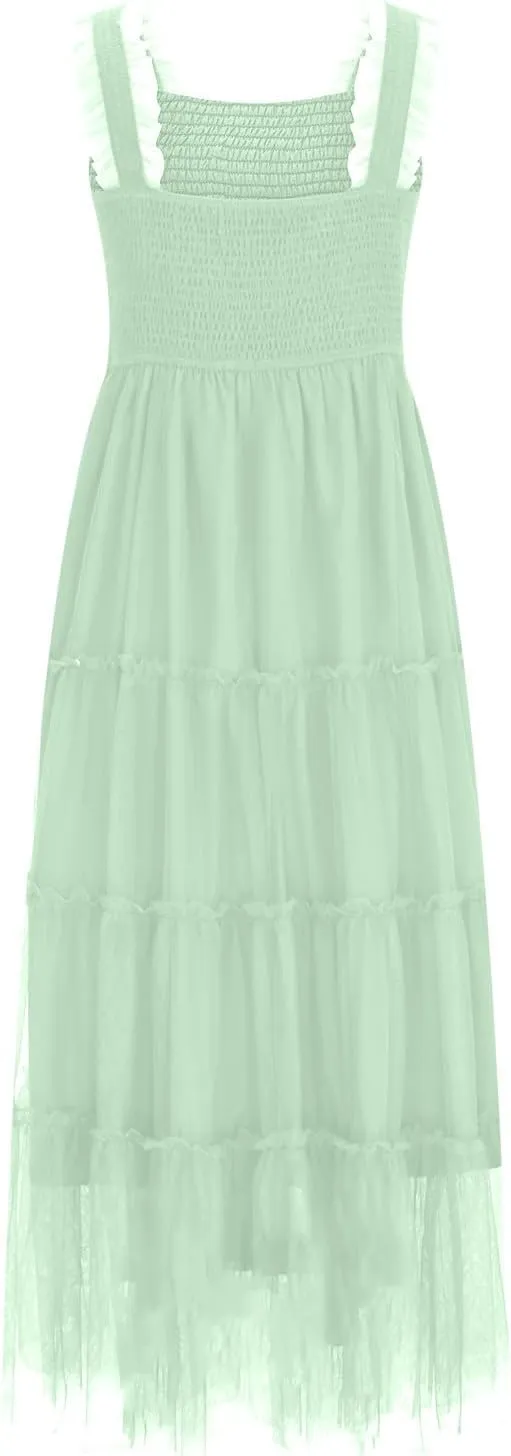 Midi Dresses for Women 2025 Casual Loose Sleeveless Sundresses Summer Solid Vacation Party Long Dress Maxi Length