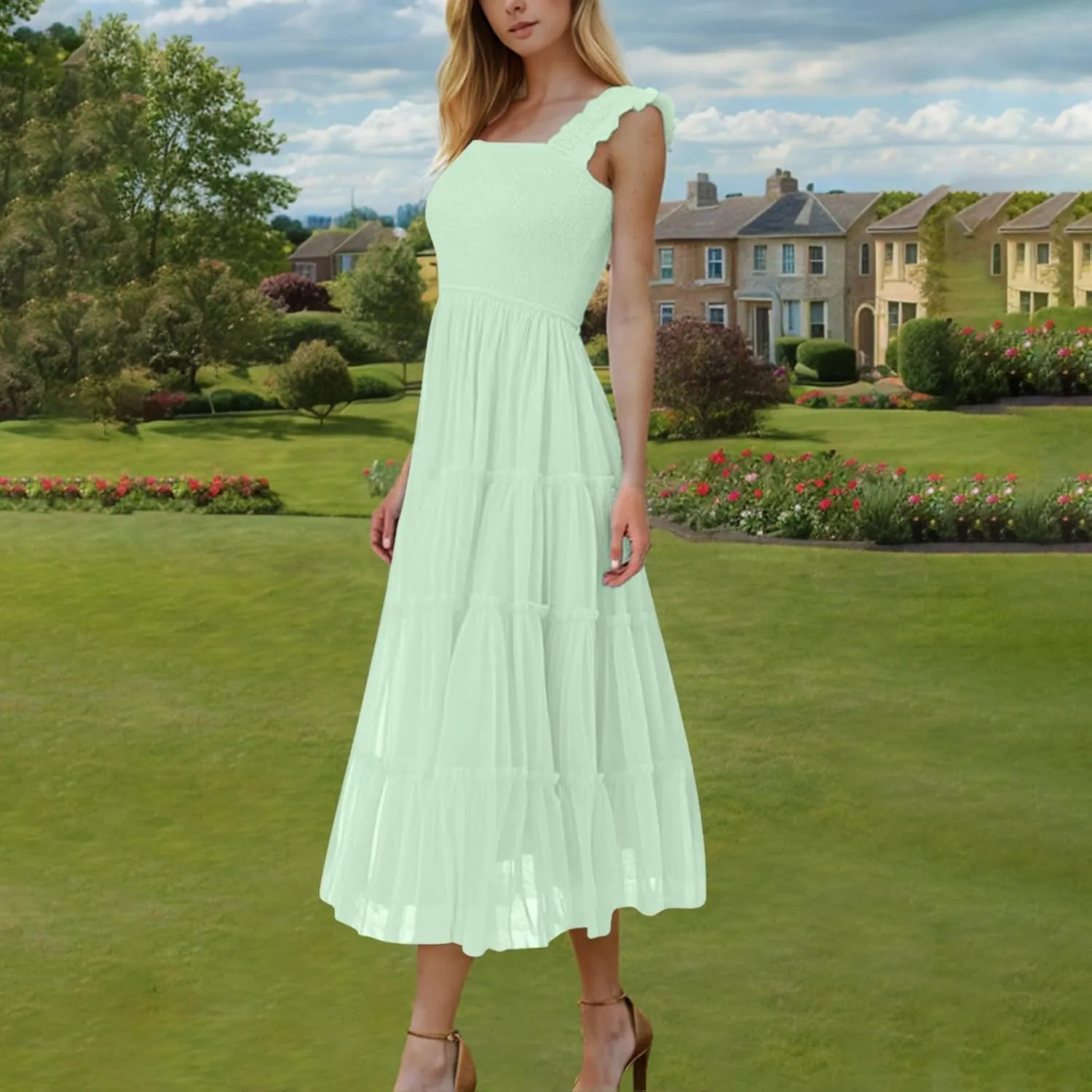 Midi Dresses for Women 2025 Casual Loose Sleeveless Sundresses Summer Solid Vacation Party Long Dress Maxi Length