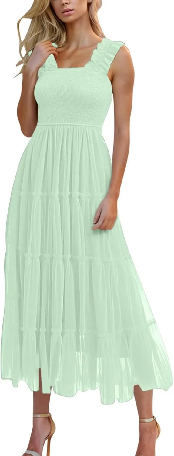 Midi Dresses for Women 2025 Casual Loose Sleeveless Sundresses Summer Solid Vacation Party Long Dress Maxi Length