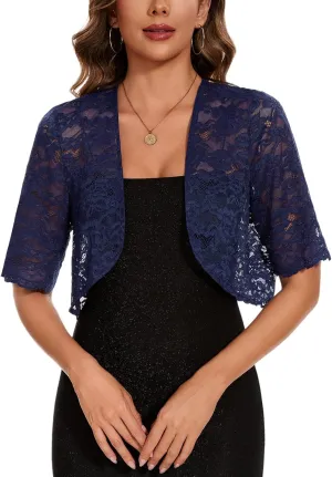 MINTLIMIT Womens Floral Lace Bolero Half Sleeve Shrug Open Front Elegant Cropped Cardigan Shrugs for Evening Party Dresses