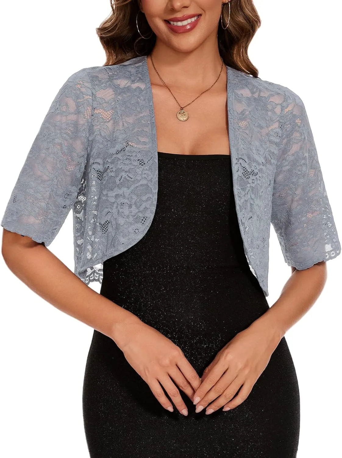 MINTLIMIT Womens Floral Lace Bolero Half Sleeve Shrug Open Front Elegant Cropped Cardigan Shrugs for Evening Party Dresses