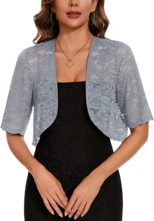 MINTLIMIT Womens Floral Lace Bolero Half Sleeve Shrug Open Front Elegant Cropped Cardigan Shrugs for Evening Party Dresses