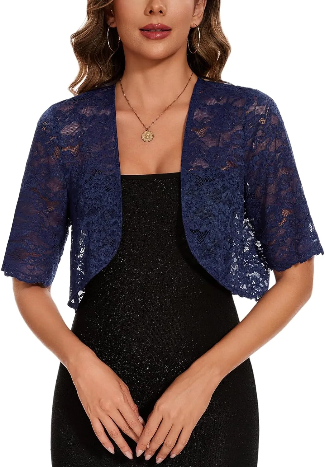 MINTLIMIT Womens Floral Lace Bolero Half Sleeve Shrug Open Front Elegant Cropped Cardigan Shrugs for Evening Party Dresses
