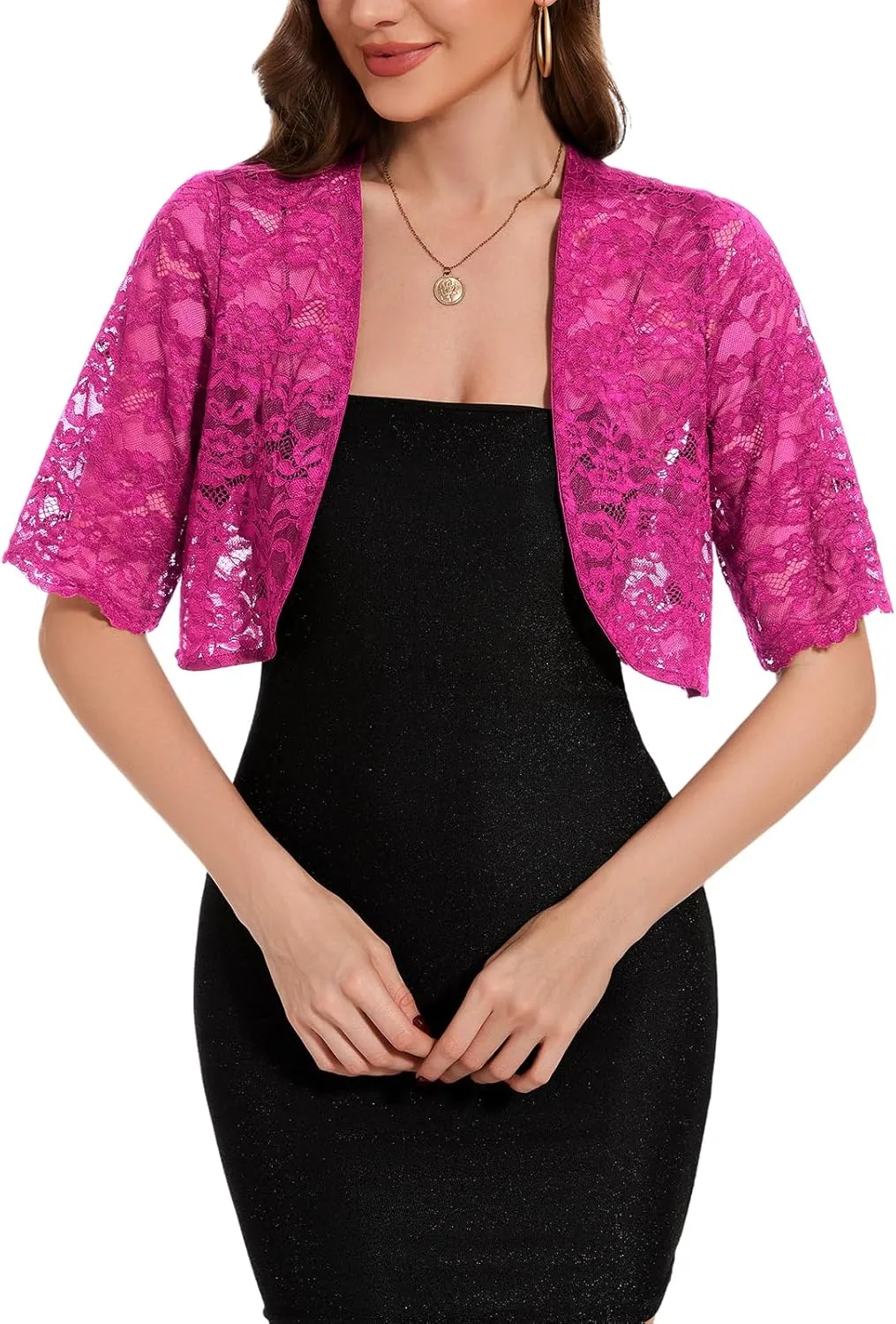 MINTLIMIT Womens Floral Lace Bolero Half Sleeve Shrug Open Front Elegant Cropped Cardigan Shrugs for Evening Party Dresses