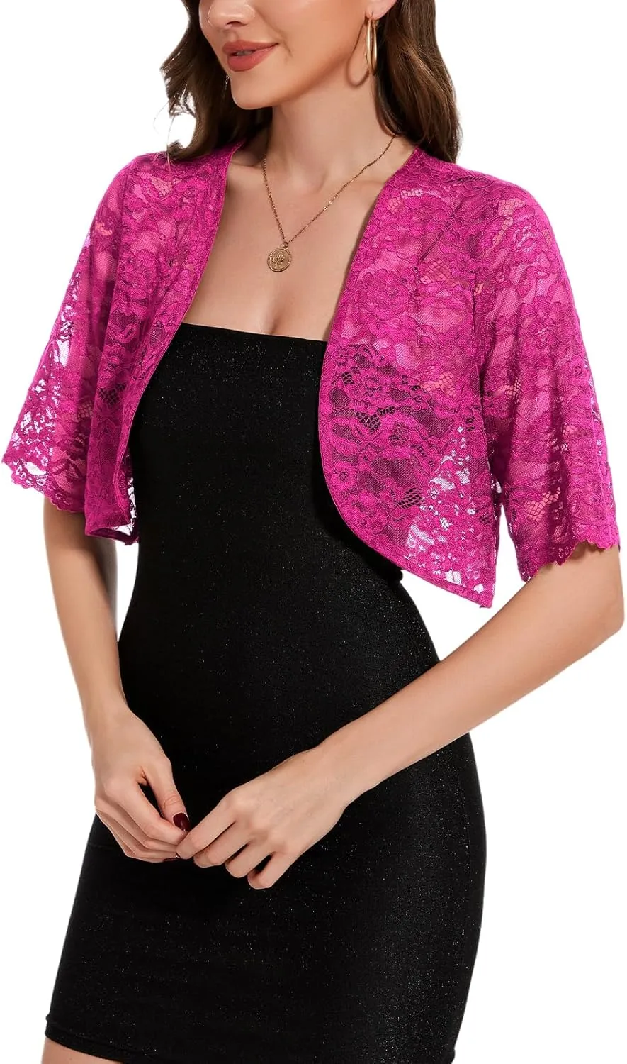 MINTLIMIT Womens Floral Lace Bolero Half Sleeve Shrug Open Front Elegant Cropped Cardigan Shrugs for Evening Party Dresses