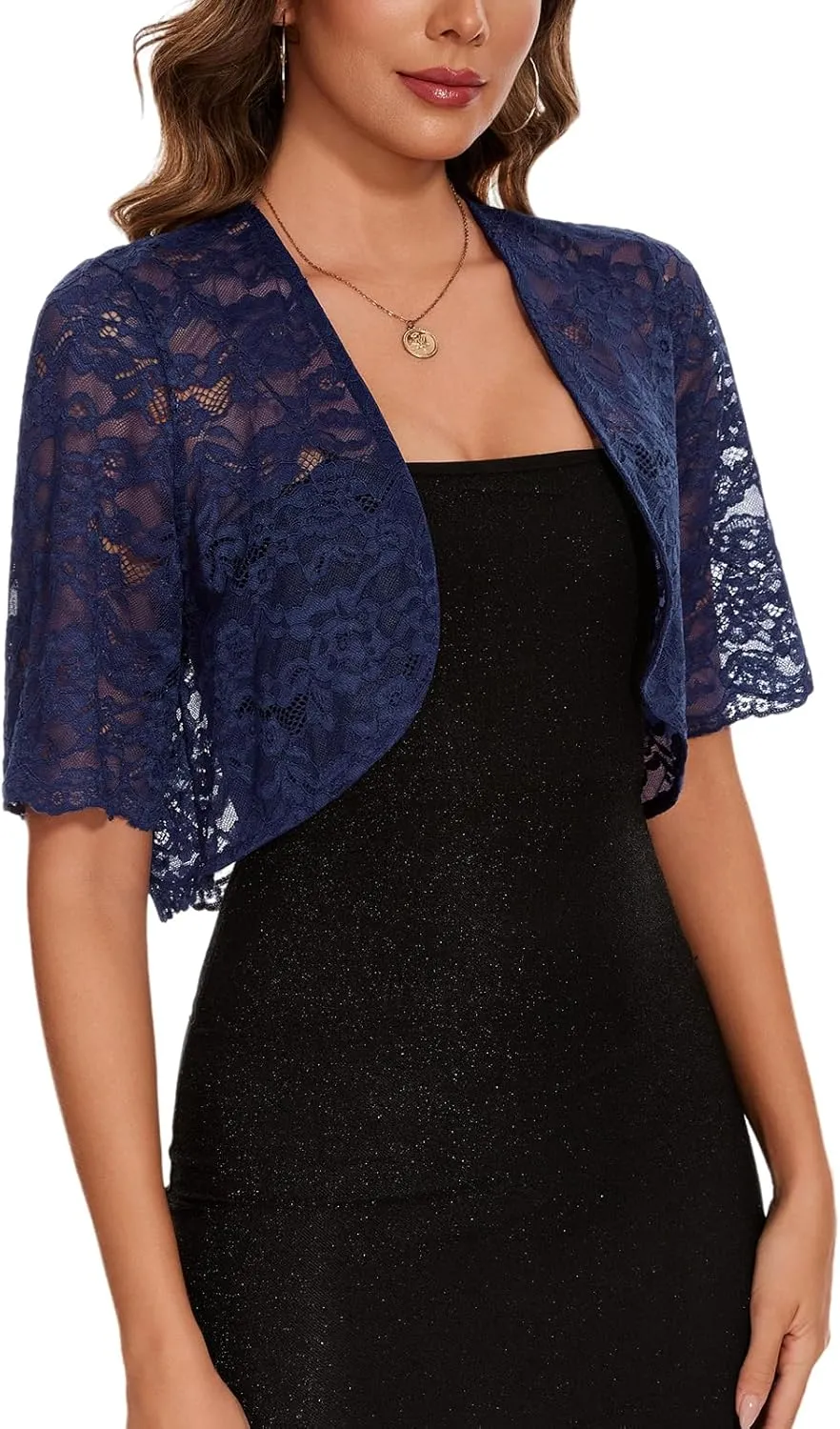 MINTLIMIT Womens Floral Lace Bolero Half Sleeve Shrug Open Front Elegant Cropped Cardigan Shrugs for Evening Party Dresses