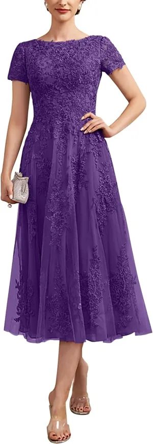 Mother of The Bride Dresses for Wedding Tea-Length Tulle Lace Dresses for Women Formal ZXF015