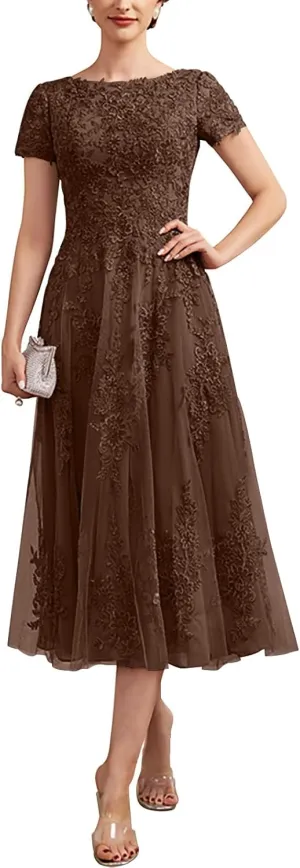 Mother of The Bride Dresses for Wedding Tea-Length Tulle Lace Dresses for Women Formal ZXF015