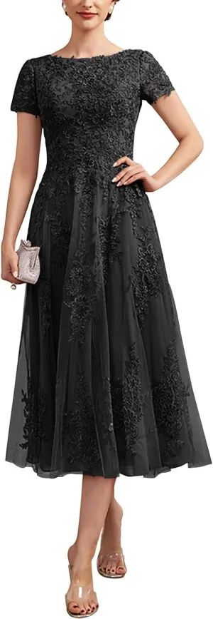 Mother of The Bride Dresses for Wedding Tea-Length Tulle Lace Dresses for Women Formal ZXF015