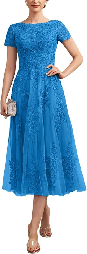 Mother of The Bride Dresses for Wedding Tea-Length Tulle Lace Dresses for Women Formal ZXF015