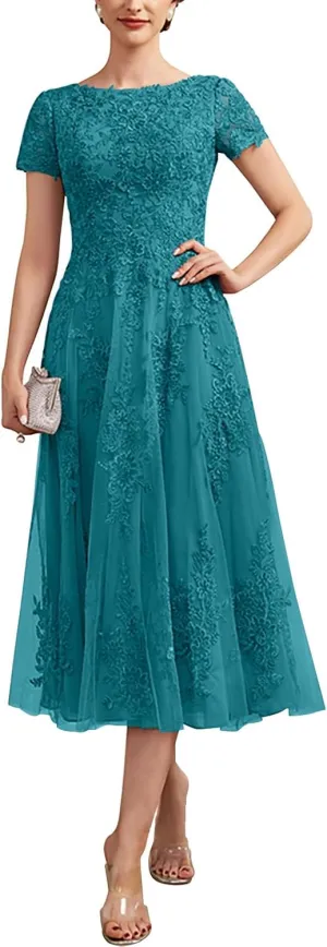 Mother of The Bride Dresses for Wedding Tea-Length Tulle Lace Dresses for Women Formal ZXF015