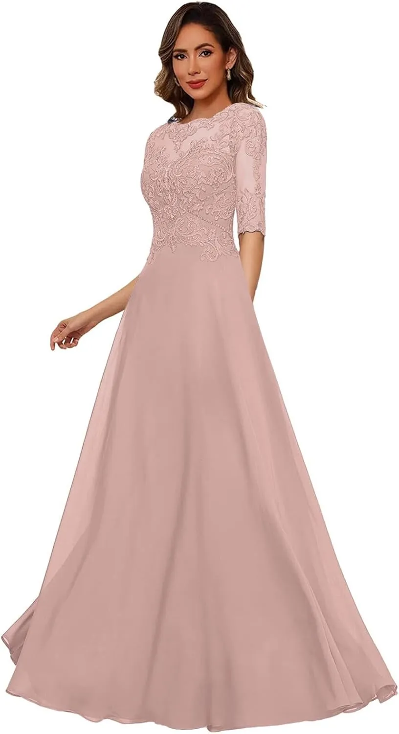 Mother of The Bride Dresses for Women - Lace Long A-Line Mother of The Groom Dresses for Wedding Half Sleeve