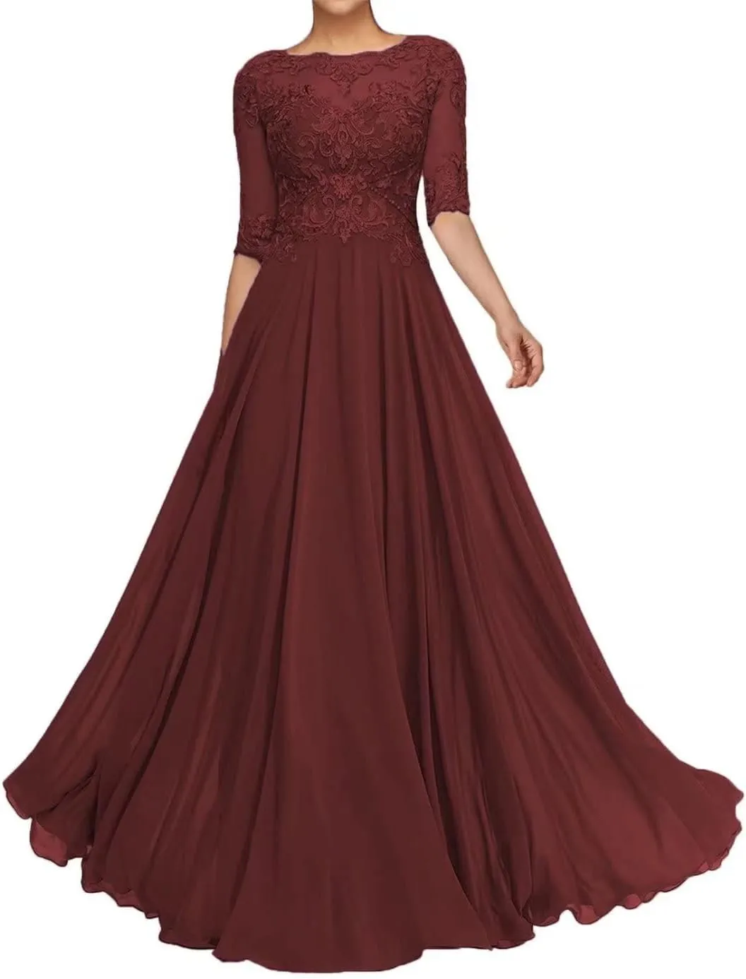 Mother of The Bride Dresses for Women - Lace Long A-Line Mother of The Groom Dresses for Wedding Half Sleeve
