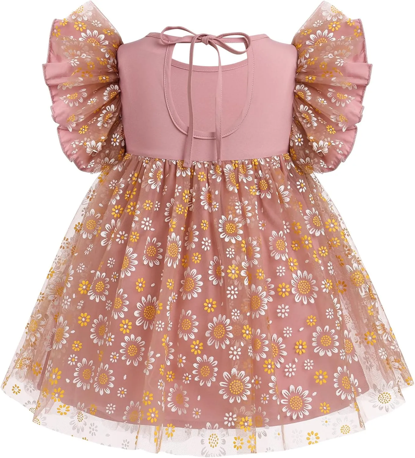 OBEEII Baby Girls Tutu Dress Flutter Sleeve Strawberry Rainbow Tulle Birthday Party Dress Boho Flower Girl Summer Sundress